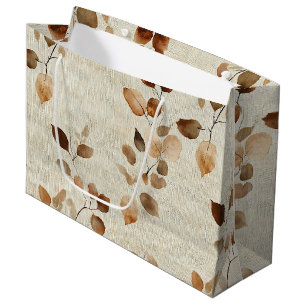Rustic Earthy Leaves and Twigs Nature Pattern Large Gift Bag