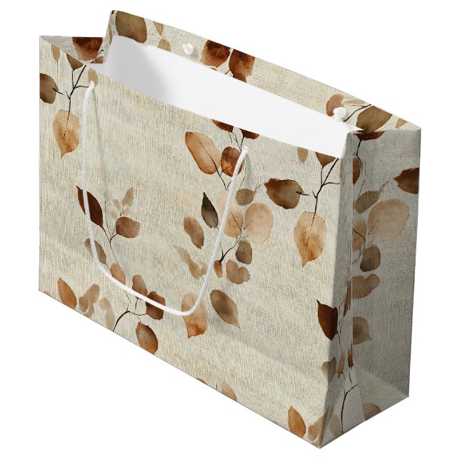 Rustic Earthy Leaves and Twigs Nature Pattern Large Gift Bag (Front Angled)