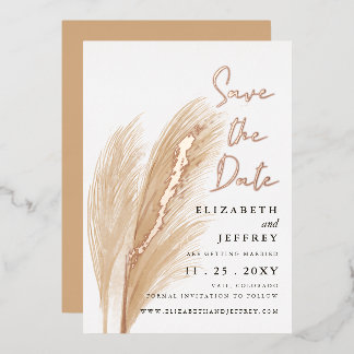 Rustic Earthy Neutral Boho Pampas Save The Date 