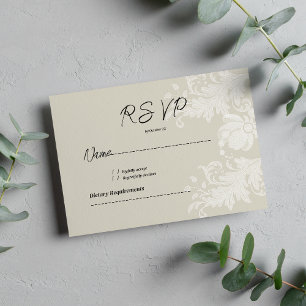 Rustic earthy neutral white floral lace RSVP Invitation