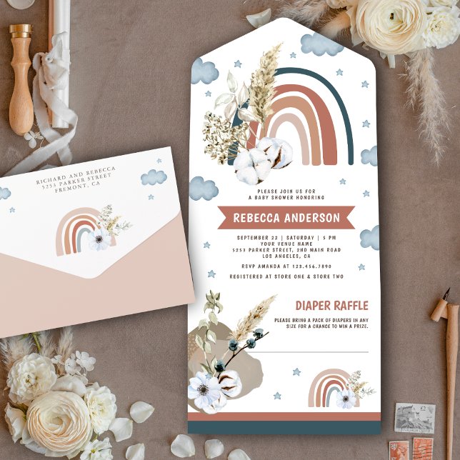Rustic Earthy Pampas Boho Rainbow Baby Shower All In One Invitation (Creator Uploaded)