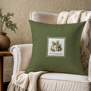 Rustic earthy Scandinavian family name Christmas Cushion