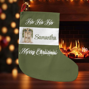 Rustic earthy Scandinavian personalized christmas Large Christmas Stocking