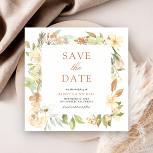 Rustic Earthy Soft Peach Floral Wedding Save The Date