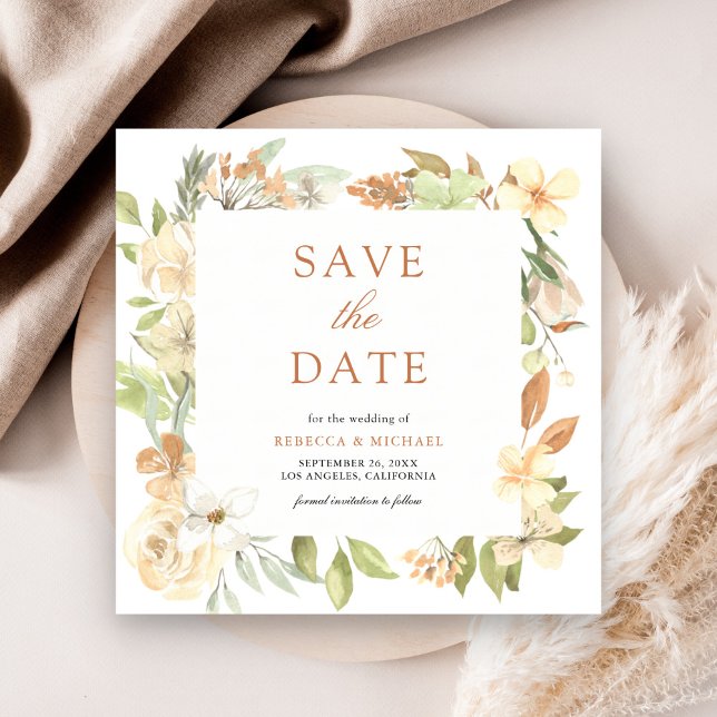 Rustic Earthy Soft Peach Floral Wedding Save The Date (Creator Uploaded)