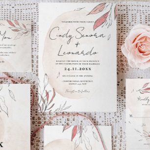 Rustic Earthy Watercolor Floral Wedding Invitation
