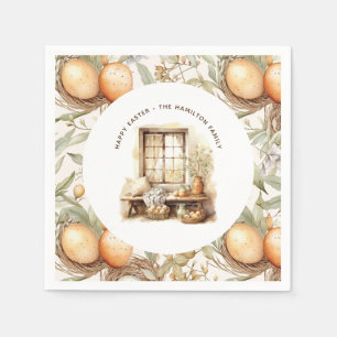 Rustic Easter Beige Personalised Family Name Napkin