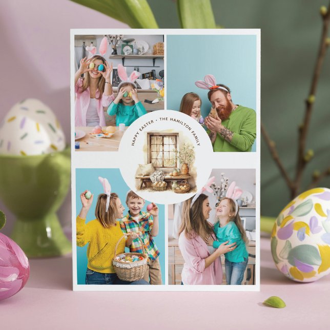 Rustic Easter Beige Personalised Photo Holiday Card (Creator Uploaded)