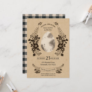 Rustic Easter Black Gingham Egg Hunt Invitation