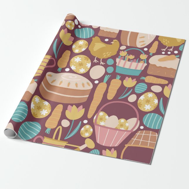Rustic Easter Celebration Pattern Wrapping Paper (Unrolled)