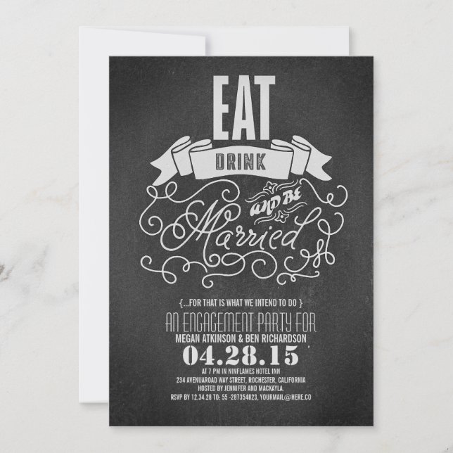 Rustic eat drink and be married engagement party invitation (Front)