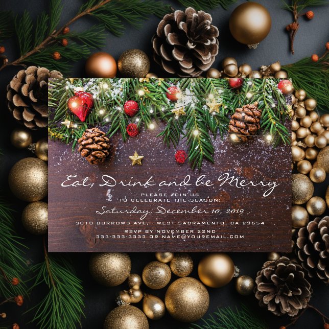 Rustic Eat Drink & be Merry Xmas Holiday Party Invitation (Creator Uploaded)