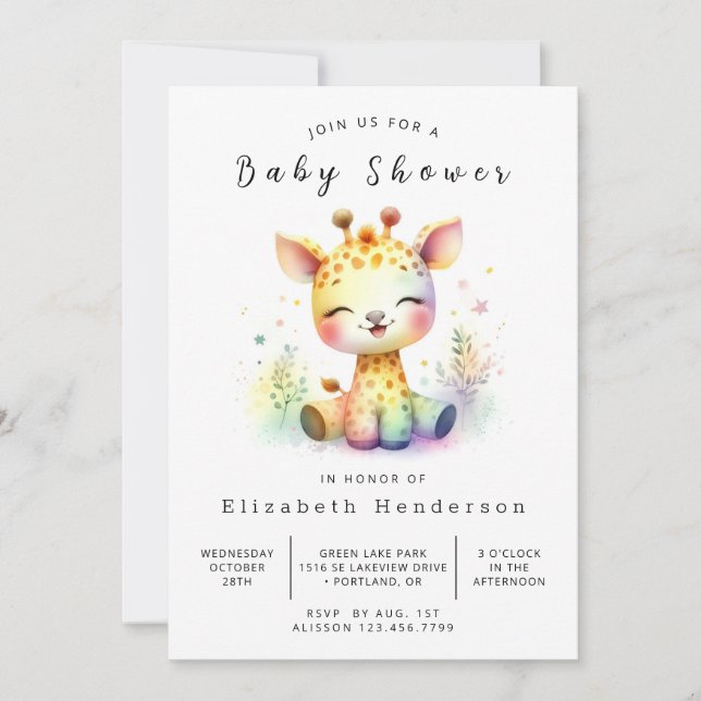 Rustic Editable Giraffe Baby Shower Invitation (Front)