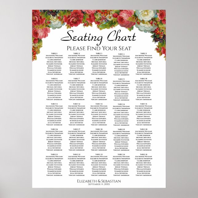 Rustic Elegance 25 Table Wedding Seating Chart (Front)