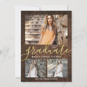 Rustic Elegance 4-Photo Collage Graduation Announc Announcement