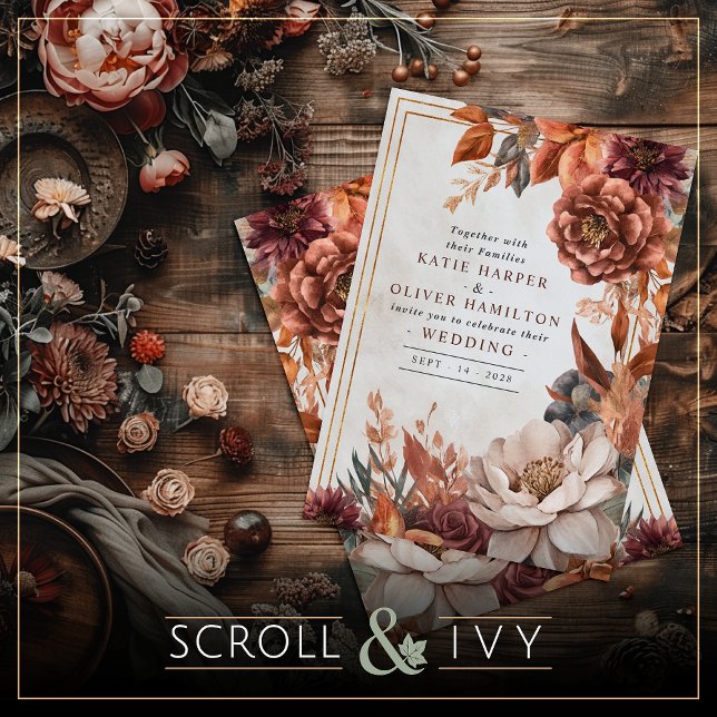 Rustic Elegance, Autumn Floral Wedding Invitation (Creator Uploaded)