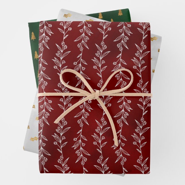 Rustic Elegance Botanical Christmas Gift Wrap (In situ)