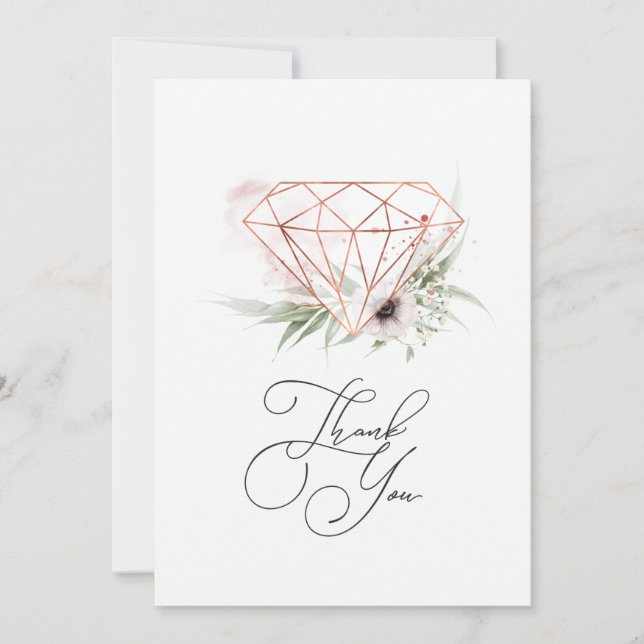 Rustic Elegance Bronze Geometric Floral Wedding Thank You Card (Front)