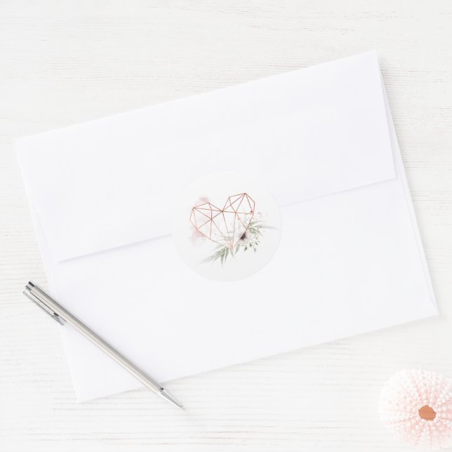 Rustic Elegance Bronze Geometric Heart Wedding Classic Round Sticker (Envelope)