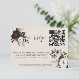 Rustic Elegance Burgundy & Cream Floral RSVP Card
