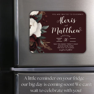 Rustic Elegance Burgundy Floral Wedding  Magnet