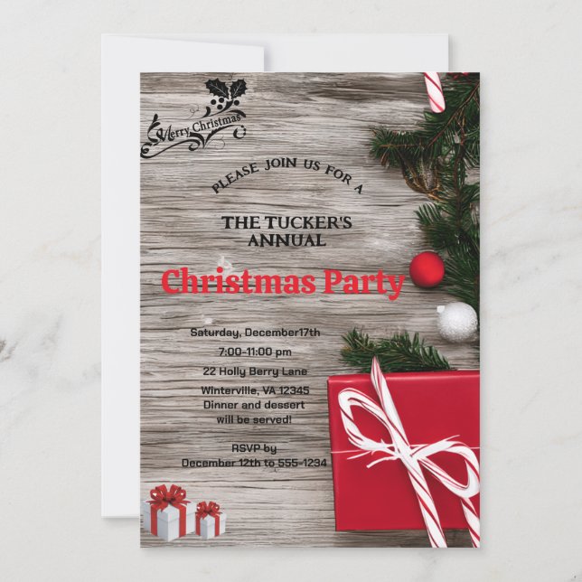 Rustic Elegance Christmas Tree Christmas Party  Invitation (Front)