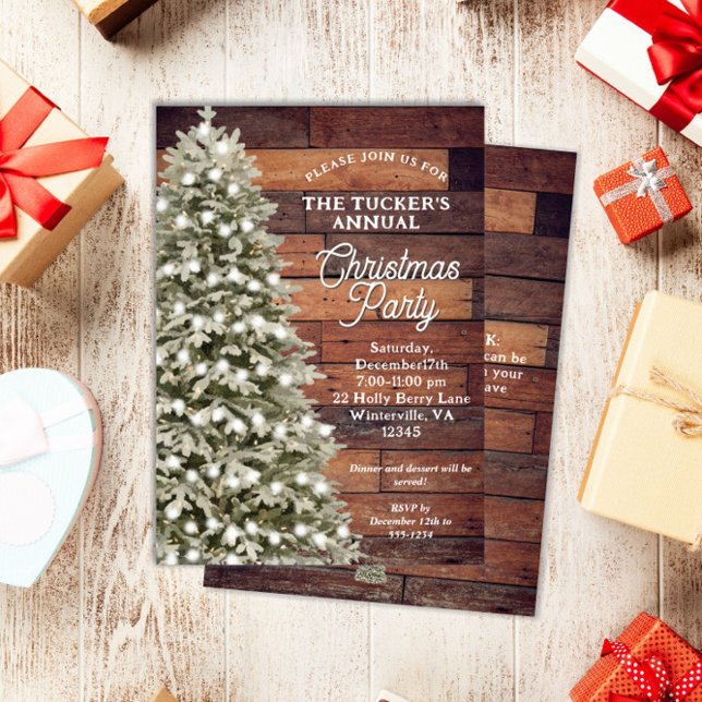 Rustic Elegance Christmas Tree Christmas Party Invitation (Creator Uploaded)