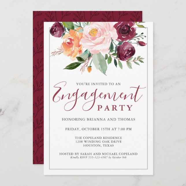 Rustic Elegance Floral Bouquet Engagement Party Invitation (Front/Back)