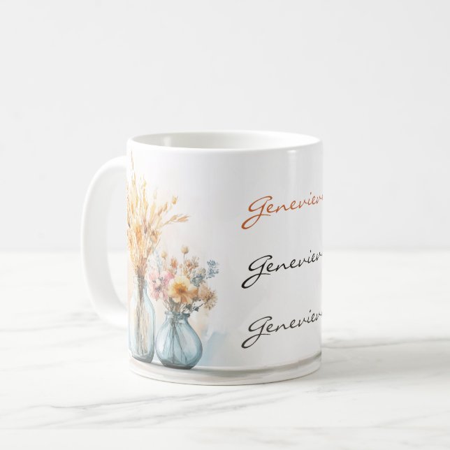 Rustic Elegance Floral Name Custom Soft Colours Coffee Mug (Front Left)