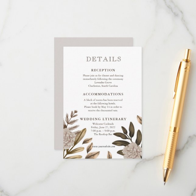 Rustic Elegance Floral Wedding Details Enclouse Enclosure Card (Front/Back In Situ)