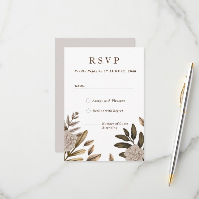 Rustic Elegance Floral Wedding RSVP Response Cards (Front/Back In Situ)