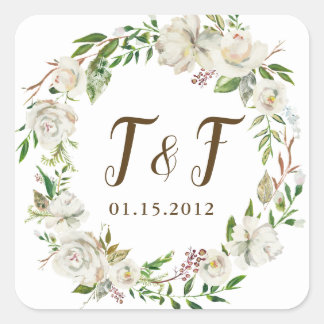 Rustic Elegance Floral Wreath Wedding Stickers