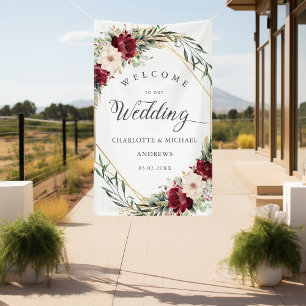 Rustic Elegance Flowers, Gold-Geometric, Wedding Banner