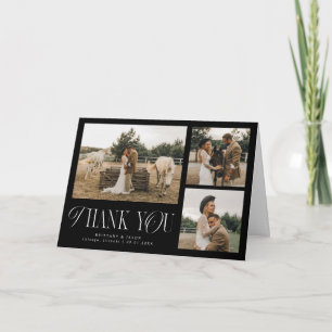 Rustic Elegance Multi Photo Wedding Black Thank You Card