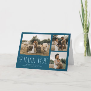 Rustic Elegance Multi Photo Wedding Teal Thank You Card