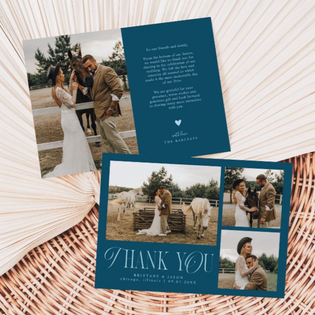 Rustic Elegance Photo Collage Wedding Teal Thank You Card (Creator Uploaded)