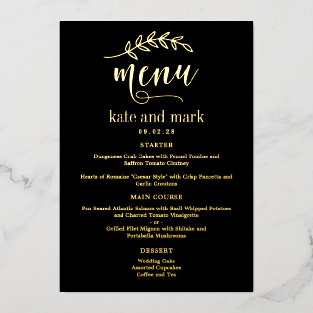 Rustic Elegance REAL FOIL Elegant Menu Card (Front)