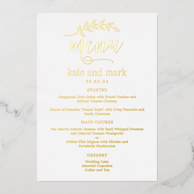 Rustic Elegance REAL FOIL Elegant Menu Card (Front)