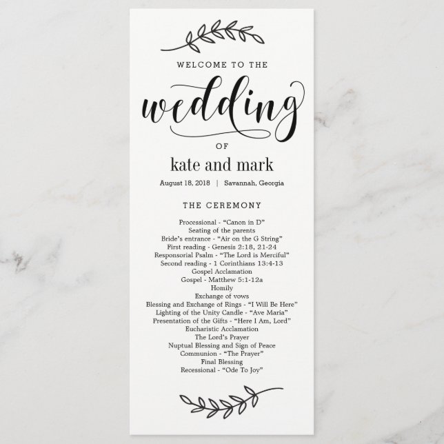 Rustic Elegance Wedding Ceremony Program (Front)