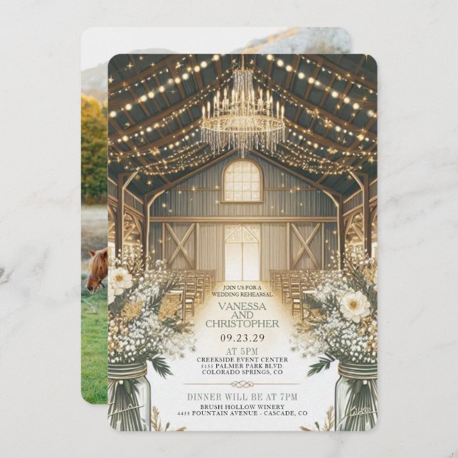 Rustic Elegance Wedding Rehearsal Invitation (Front/Back)