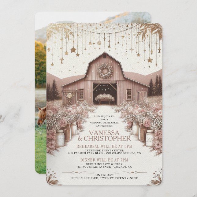 Rustic Elegance Wedding Rehearsal Invitation (Front/Back)