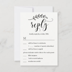 Rustic Elegance Wedding RSVP with Menu Options Invitation
