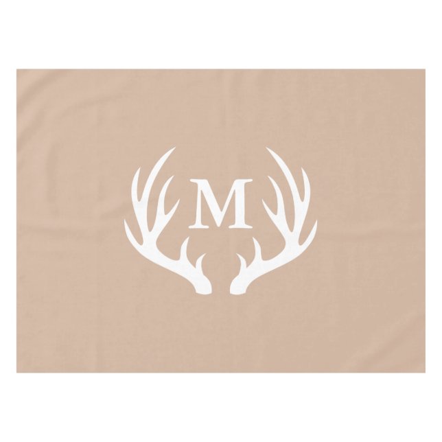 Rustic Elegance White Deer Antlers Monogram Tablecloth (Front (Horizontal))