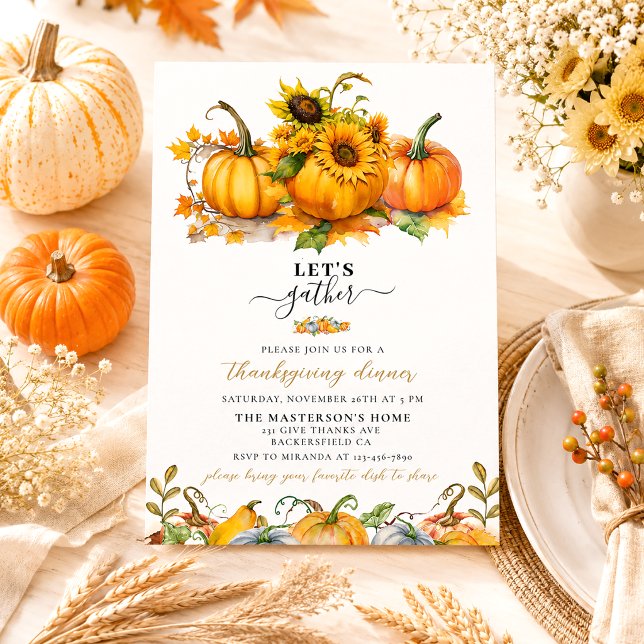 Rustic Elegant Autumn Pumpkins Leaves Thanksgiving Invitation (Creator Uploaded)
