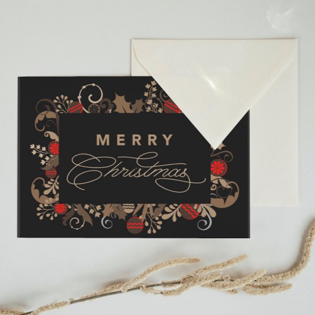 Rustic & Elegant Black Merry Christmas Calligraphy Postcard (Creator Uploaded)