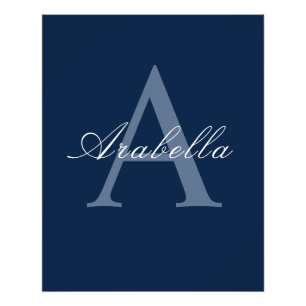 Rustic Elegant Blue Personalised Monogram Name Photo Print