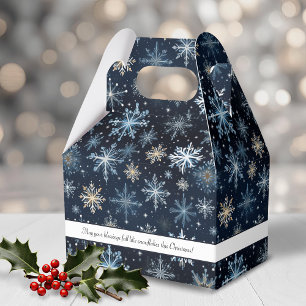 Rustic Elegant Blue Snowflakes Holiday Favour Box