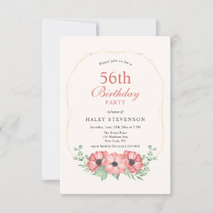 Rustic Elegant Blush Pink Floral 56th Birthday Invitation