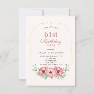 Rustic Elegant Blush Pink Floral 61st Birthday Invitation