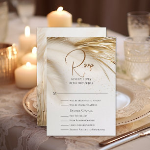 Rustic Elegant Bohemian Floral Gold Pampas RSVP Card